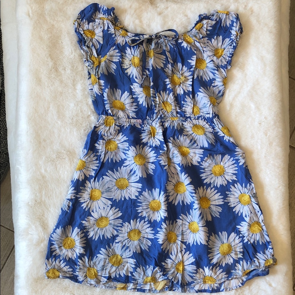 AUW Blue Daisy Print Girls' Sundress with Yellow Centers Girls Size 10